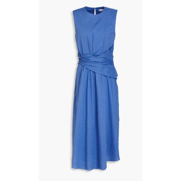 FRAME Ruched Sleeveless Cotton Midi Dress In Coastal Blue Size s - Picture 3 of 10